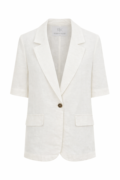 Rebeka Ross · Blazer donna monopetto manica corta misto lino bianco