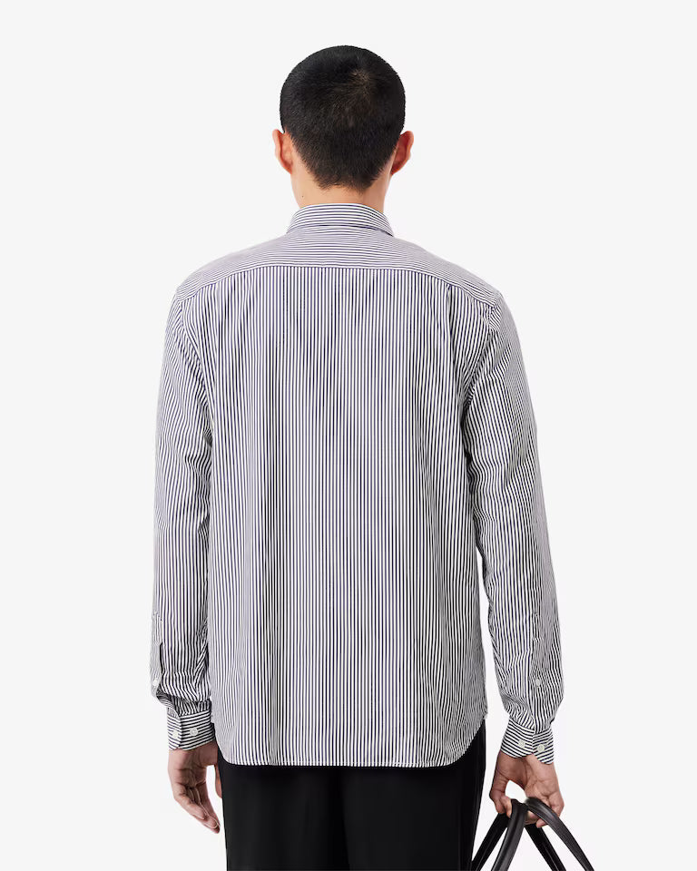 Camicia Uomo Lacoste CH2936 Regular Fit a Righe in Cotone Pinpoint Bianco Blu 166