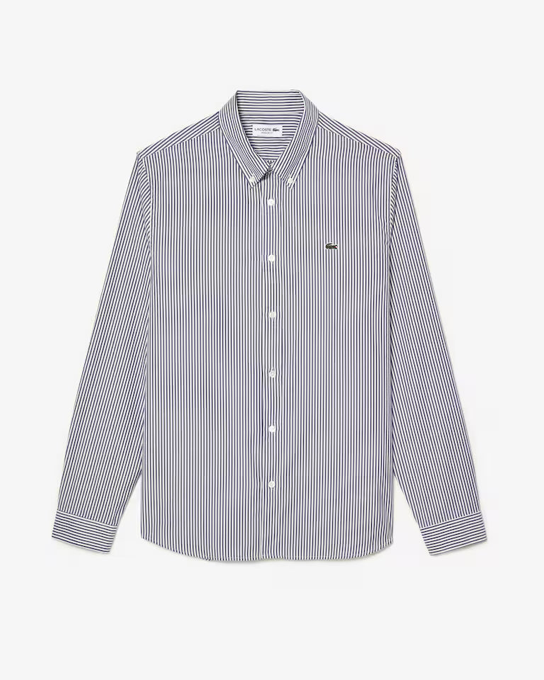Camicia Uomo Lacoste CH2936 Regular Fit a Righe in Cotone Pinpoint Bianco Blu 166