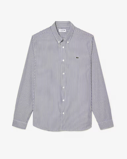 Camicia Uomo Lacoste CH2936 Regular Fit a Righe in Cotone Pinpoint Bianco Blu 166