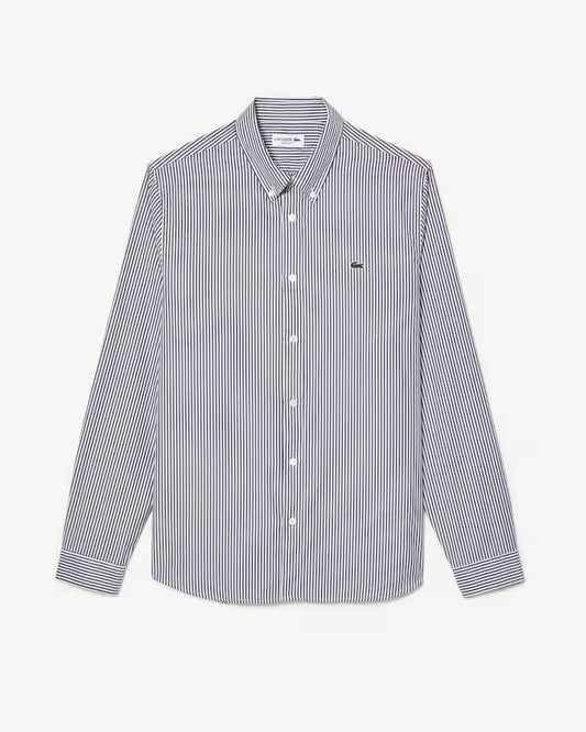 Camicia Uomo Lacoste CH2936 Regular Fit a Righe in Cotone Pinpoint Bianco Blu 166