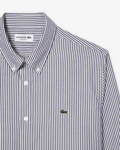Camicia Uomo Lacoste CH2936 Regular Fit a Righe in Cotone Pinpoint Bianco Blu 166