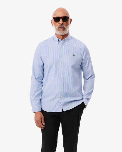 Camicia Uomo Lacoste CH2936 Regular Fit a Righe in Cotone Pinpoint Bianco Celeste HBP