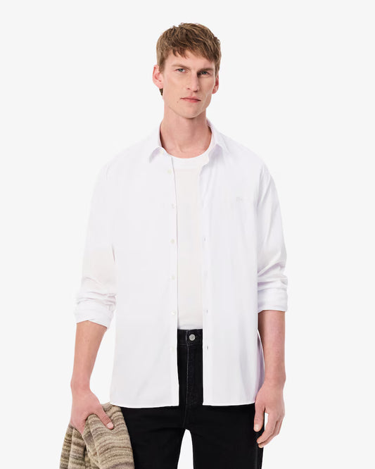 Lacoste Camicia Uomo Slim Fit in Popeline Stretch Bianca