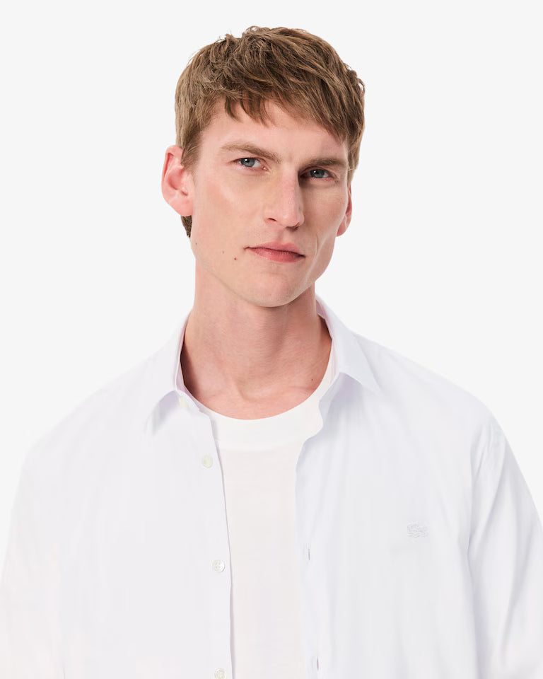 Lacoste Camicia Uomo Slim Fit in Popeline Stretch Bianca