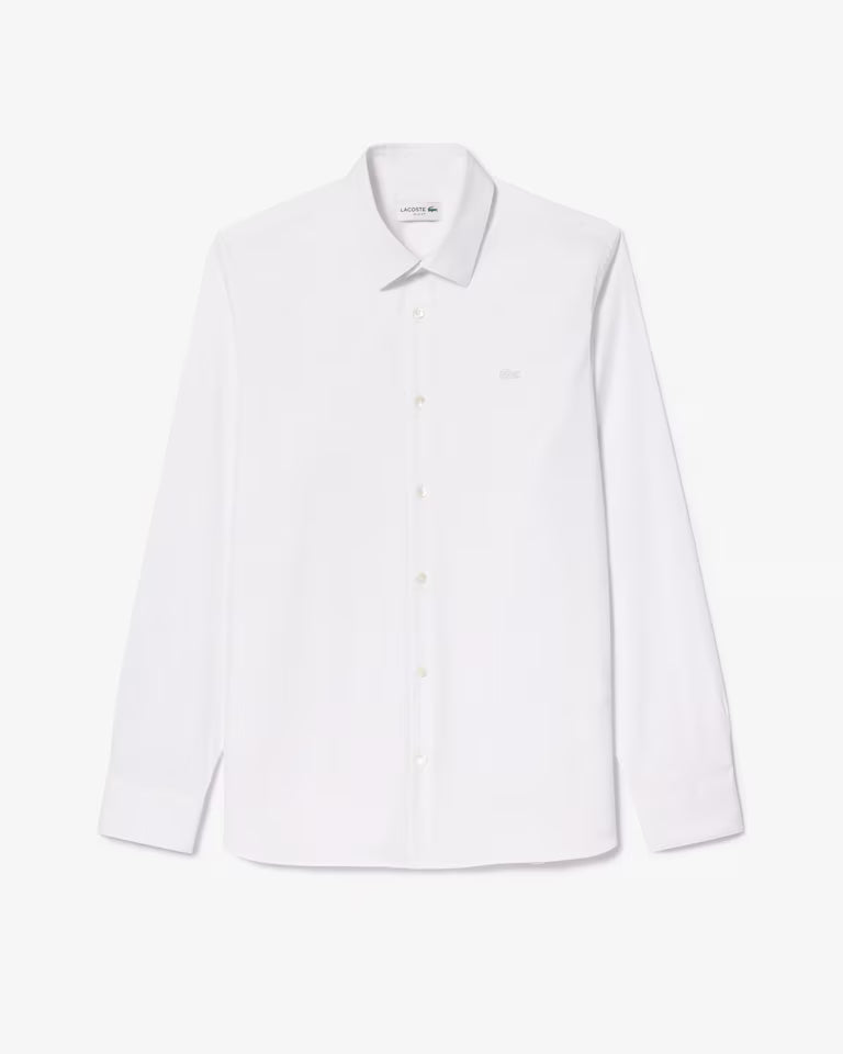 Lacoste Camicia Uomo Slim Fit in Popeline Stretch Bianca