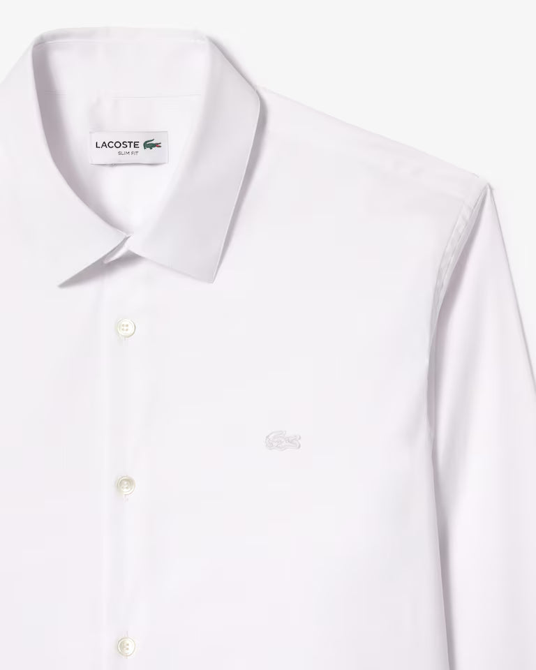 Lacoste Camicia Uomo Slim Fit in Popeline Stretch Bianca