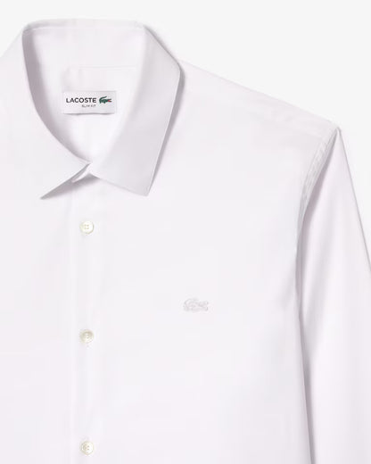 Lacoste Camicia Uomo Slim Fit in Popeline Stretch Bianca