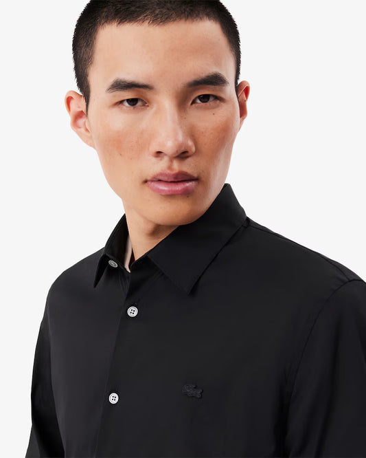 Lacoste Camicia Uomo Slim fit in Popeline Stretch Nera