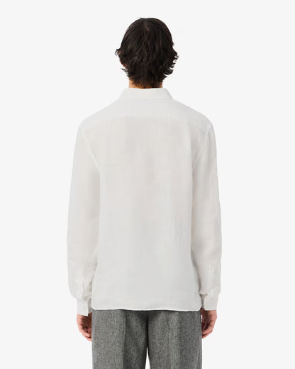 Camicia Uomo Lacoste CH5692 Regular Fit in Lino Manica Lunga Bianco 001