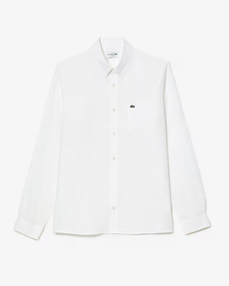 Camicia Uomo Lacoste CH5692 Regular Fit in Lino Manica Lunga Bianco 001