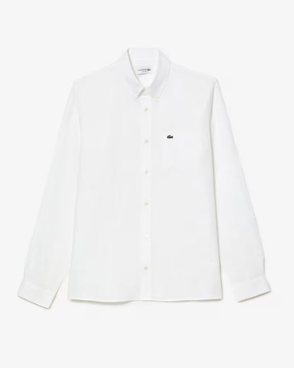 Camicia Uomo Lacoste CH5692 Regular Fit in Lino Manica Lunga Bianco 001