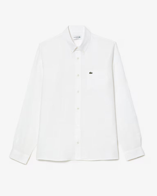 Camicia Uomo Lacoste CH5692 Regular Fit in Lino Manica Lunga Bianco 001