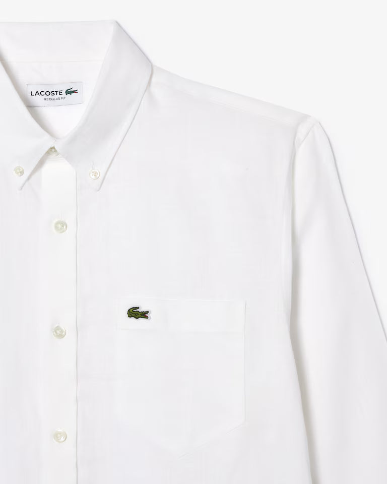 Camicia Uomo Lacoste CH5692 Regular Fit in Lino Manica Lunga Bianco 001