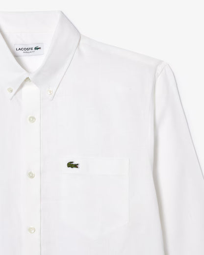 Camicia Uomo Lacoste CH5692 Regular Fit in Lino Manica Lunga Bianco 001