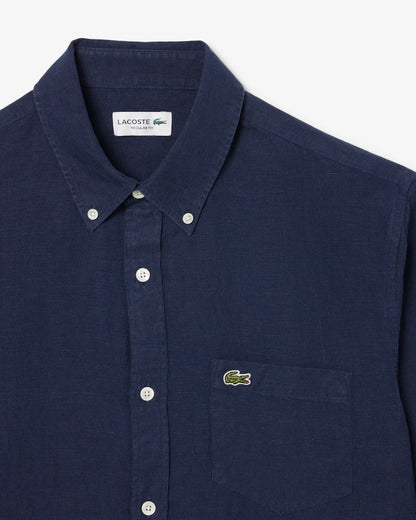 Camicia Uomo Lacoste CH5692 Regular Fit in Lino Manica Lunga Blu 166