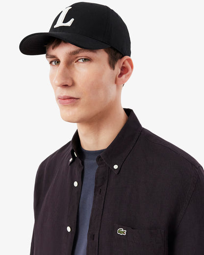 Lacoste · Camicia uomo manica lunga regular lino marrone