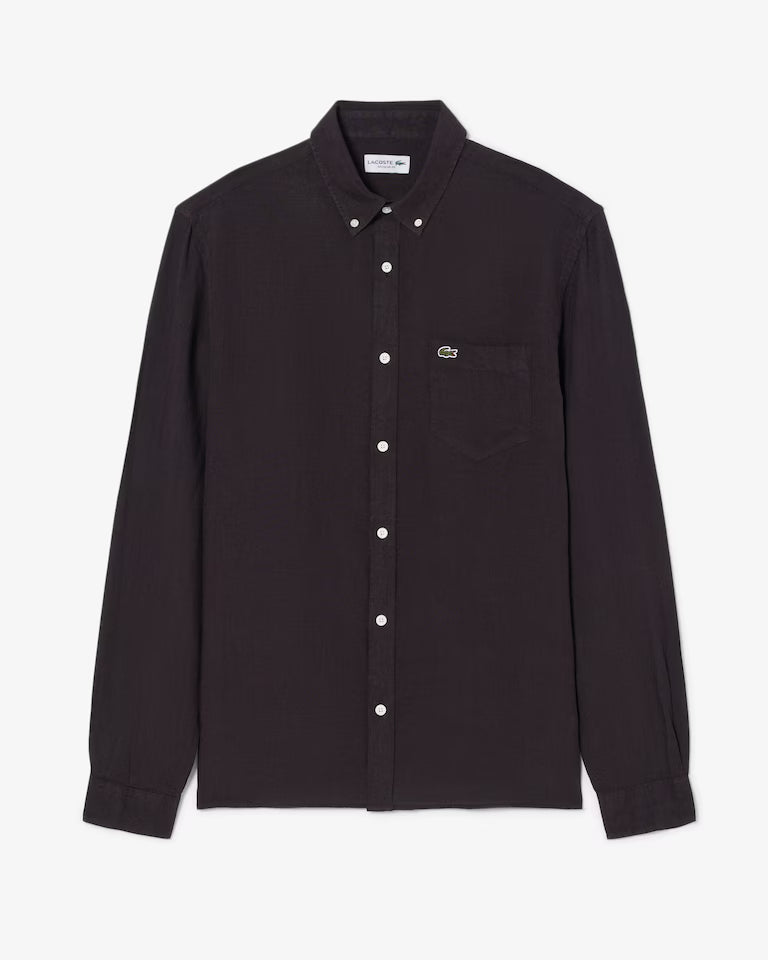 Lacoste · Camicia uomo manica lunga regular lino marrone