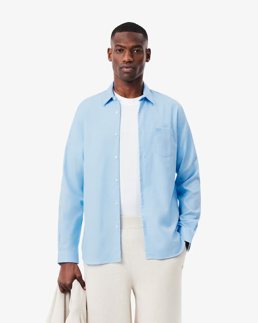 Lacoste Camicia Uomo Regular fit in Popeline di Cotone Azzurra