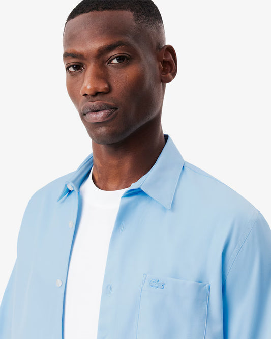 Lacoste Camicia Uomo Regular fit in Popeline di Cotone Azzurra