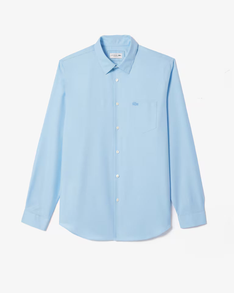 Lacoste Camicia Uomo Regular fit in Popeline di Cotone Azzurra