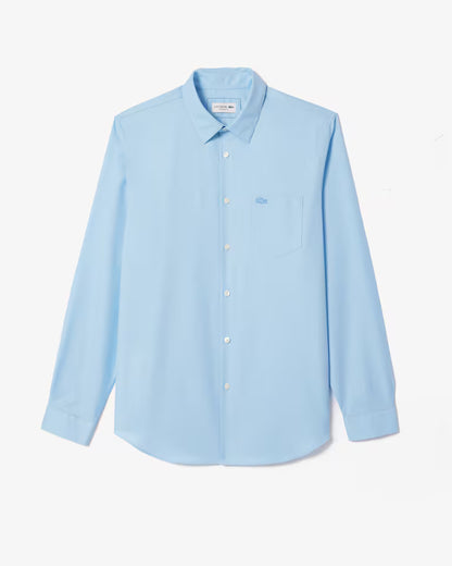 Lacoste Camicia Uomo Regular fit in Popeline di Cotone Azzurra