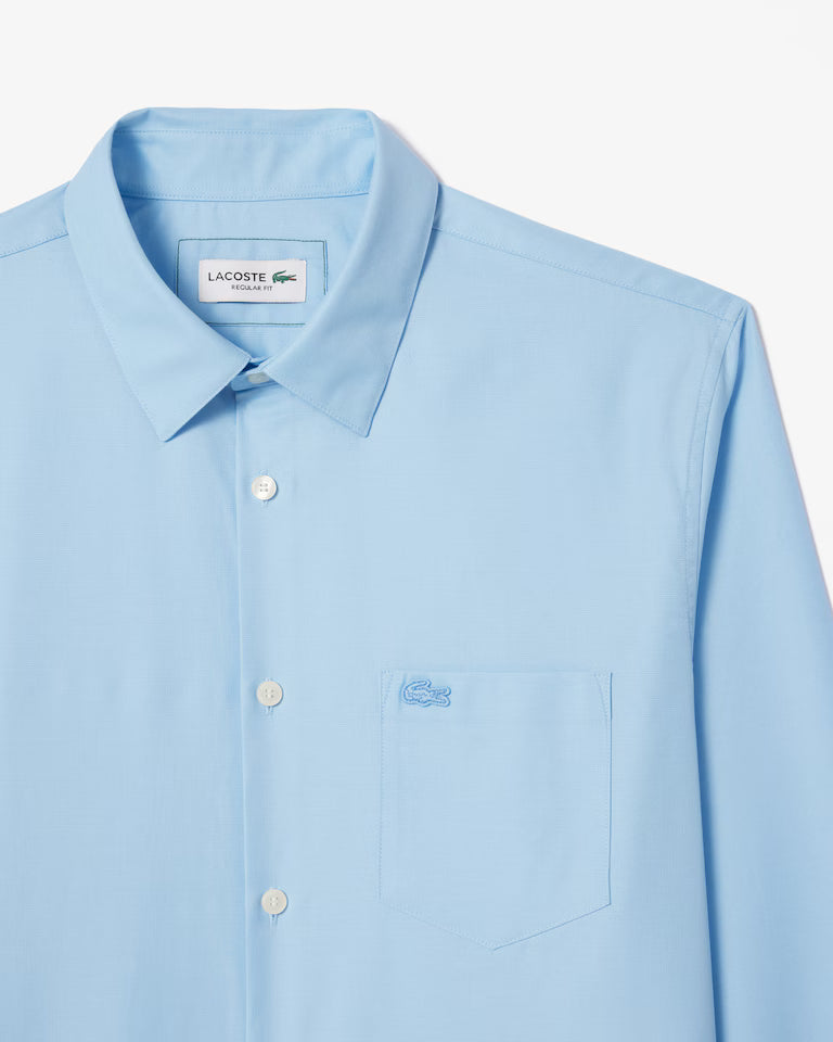 Lacoste Camicia Uomo Regular fit in Popeline di Cotone Azzurra