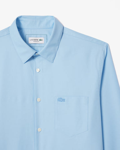 Lacoste Camicia Uomo Regular fit in Popeline di Cotone Azzurra