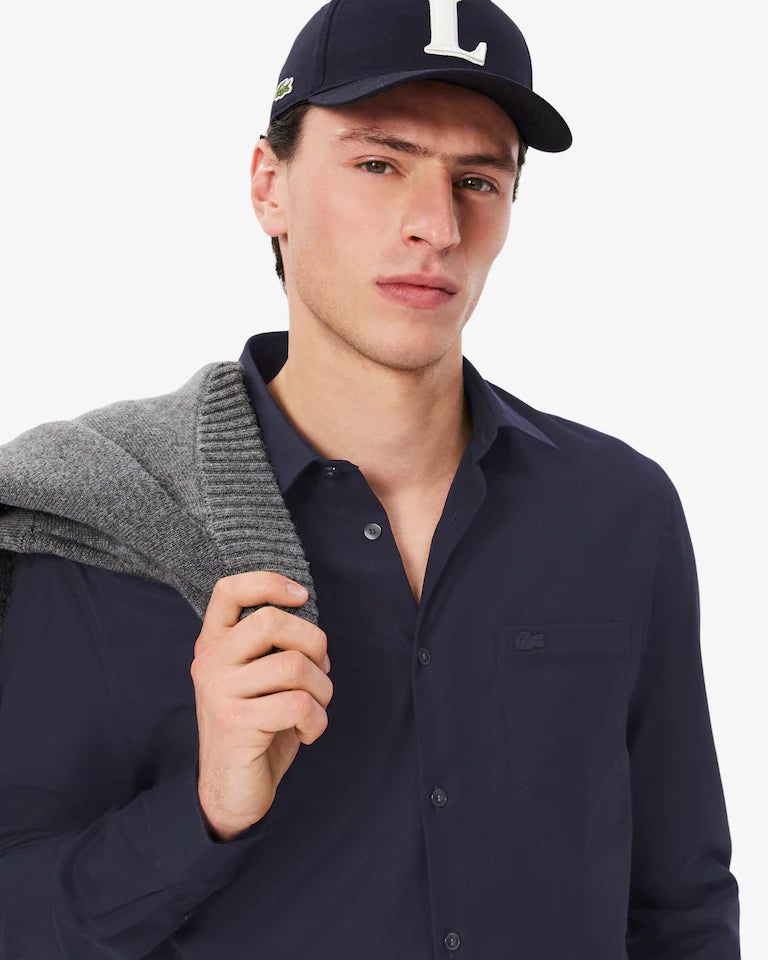 Camicia Uomo Lacoste CH8522 Regular Fit in Popeline di Cotone Blu Marine HDE