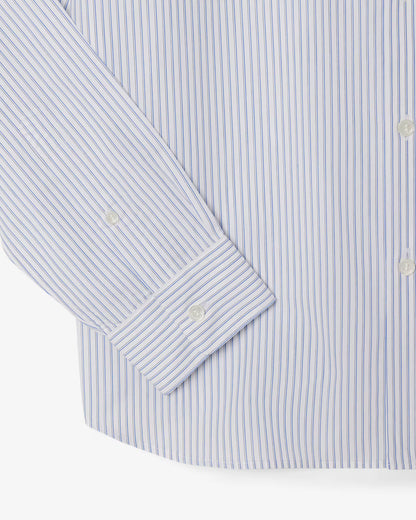 Camicia Lacoste Uomo Regular Fit a Righe in Popeline di Cotone Bianco Blu