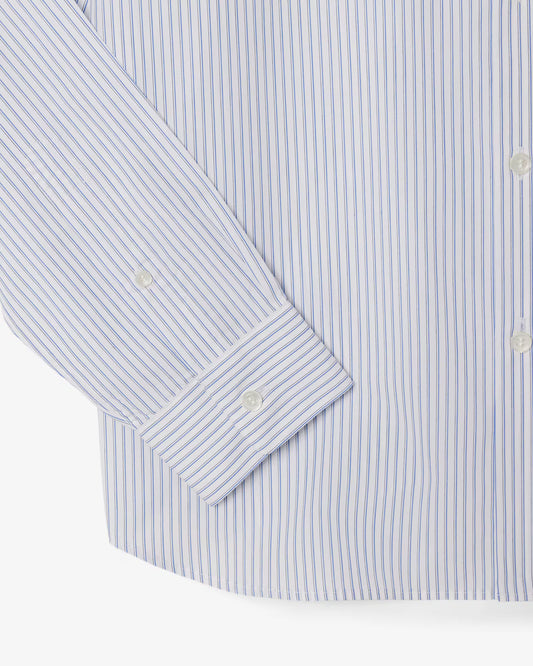 Camicia Lacoste Uomo Regular Fit a Righe in Popeline di Cotone Bianco Blu
