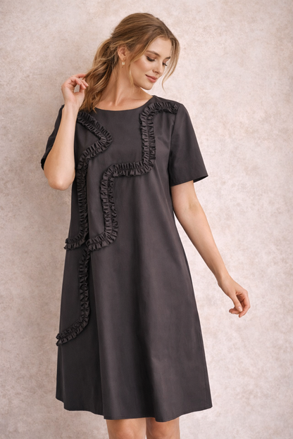 Six Months for Two · Abito donna dritto ruches manica corta nero