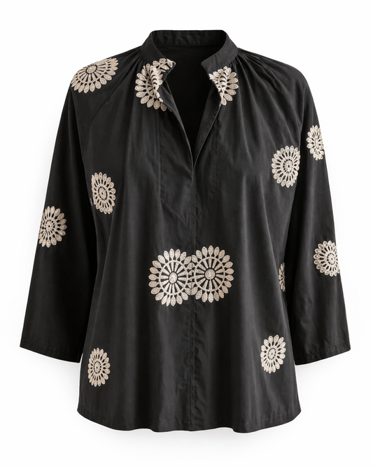 Six Months for Two · Blusa donna floreale manica 3/4 nero