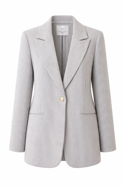 Rebeka Ross · Blazer donna monopetto righe celeste bianco