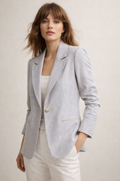 Rebeka Ross · Blazer donna monopetto righe celeste bianco