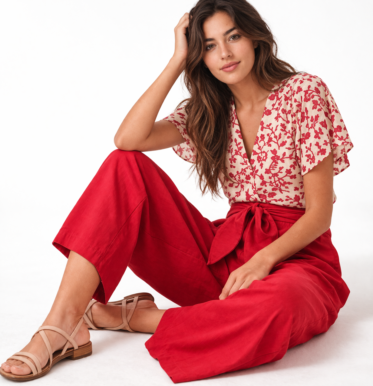 Six Months for Two · Pantaloni donna palazzo fantasia cintura rosso