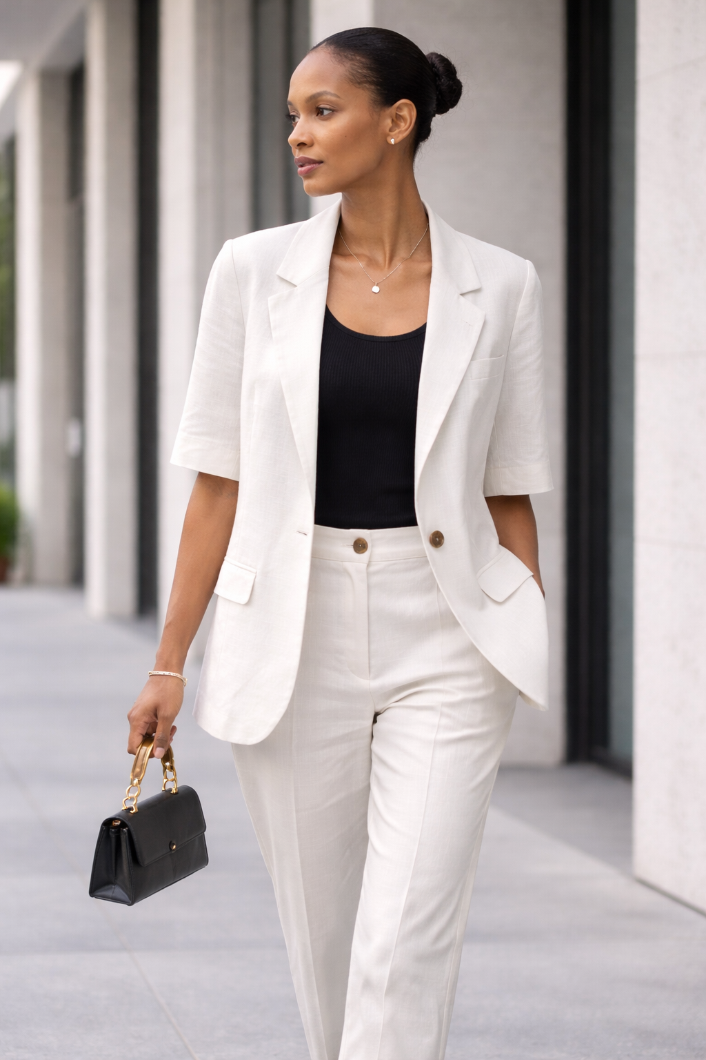 Rebeka Ross · Pantalone donna cropped misto lino bianco