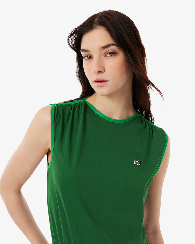 LACOSTE Abito Donna Smanicato Plissettato in Jersey Tecnico Verde