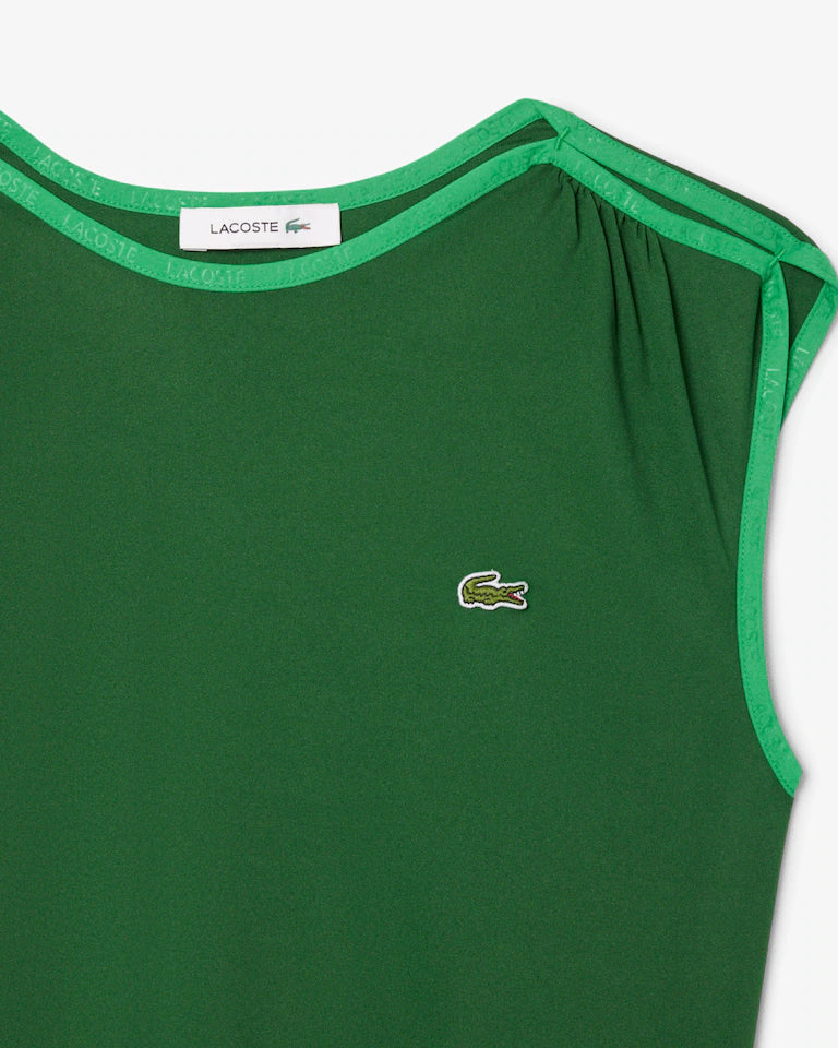 LACOSTE Abito Donna Smanicato Plissettato in Jersey Tecnico Verde