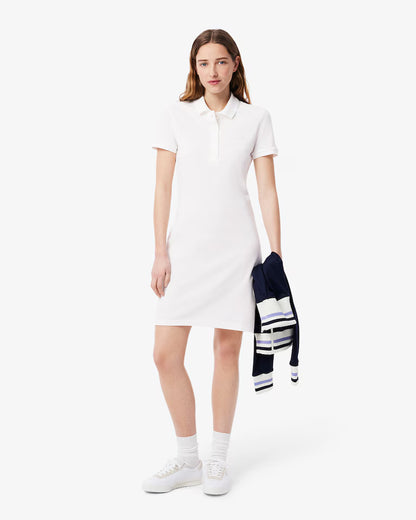 LACOSTE Abito Donna con colletto polo in Piqué di cotone stretch Bianco