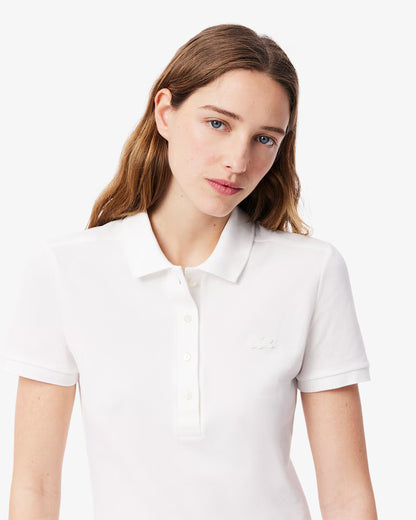 LACOSTE Abito Donna con colletto polo in Piqué di cotone stretch Bianco