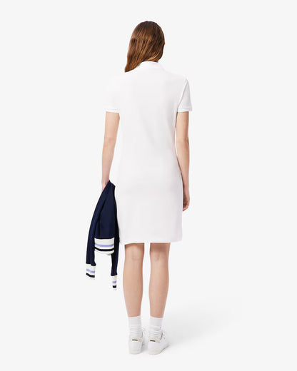 LACOSTE Abito Donna con colletto polo in Piqué di cotone stretch Bianco