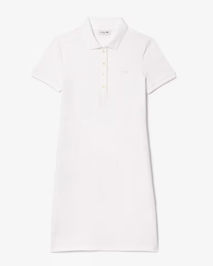 LACOSTE Abito Donna con colletto polo in Piqué di cotone stretch Bianco