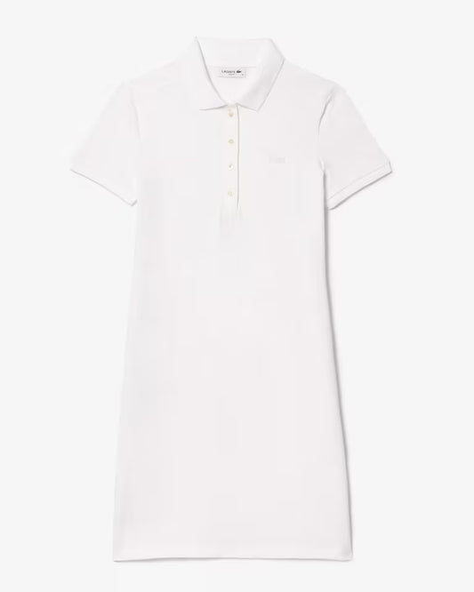LACOSTE Abito Donna con colletto polo in Piqué di cotone stretch Bianco