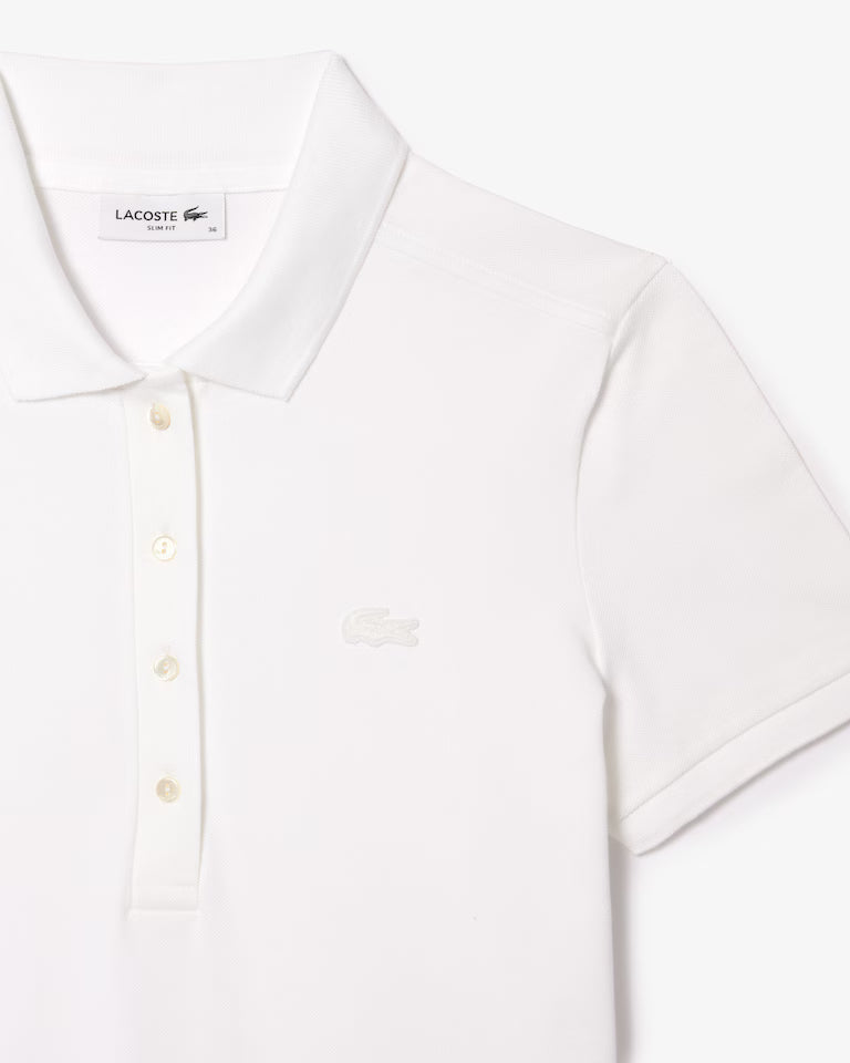LACOSTE Abito Donna con colletto polo in Piqué di cotone stretch Bianco