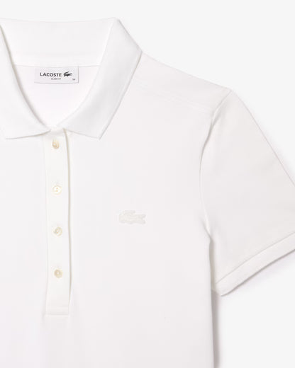 LACOSTE Abito Donna con colletto polo in Piqué di cotone stretch Bianco