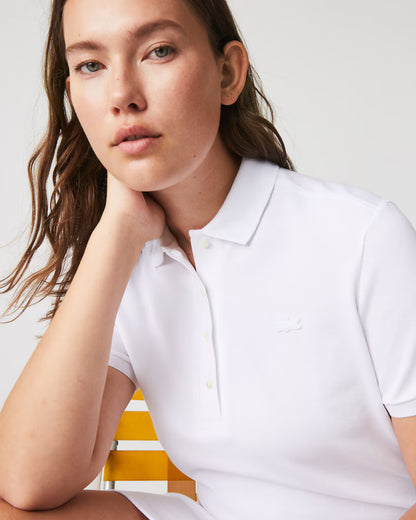 LACOSTE Abito Donna con colletto polo in Piqué di cotone stretch Bianco