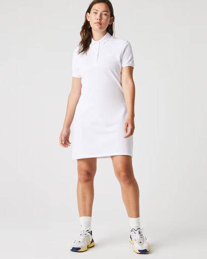LACOSTE Abito Donna con colletto polo in Piqué di cotone stretch Bianco