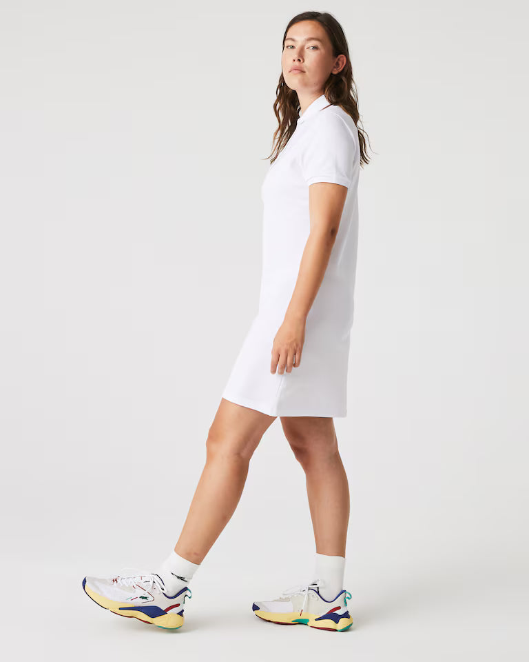 LACOSTE Abito Donna con colletto polo in Piqué di cotone stretch Bianco