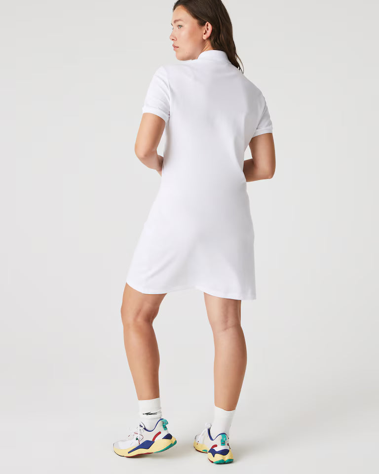 LACOSTE Abito Donna con colletto polo in Piqué di cotone stretch Bianco